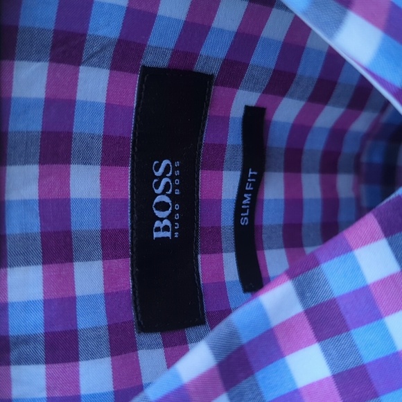 Hugo Boss Men's Slim Fit Purple & White Plaid Shirt - M Like New - Picture 4 of 8